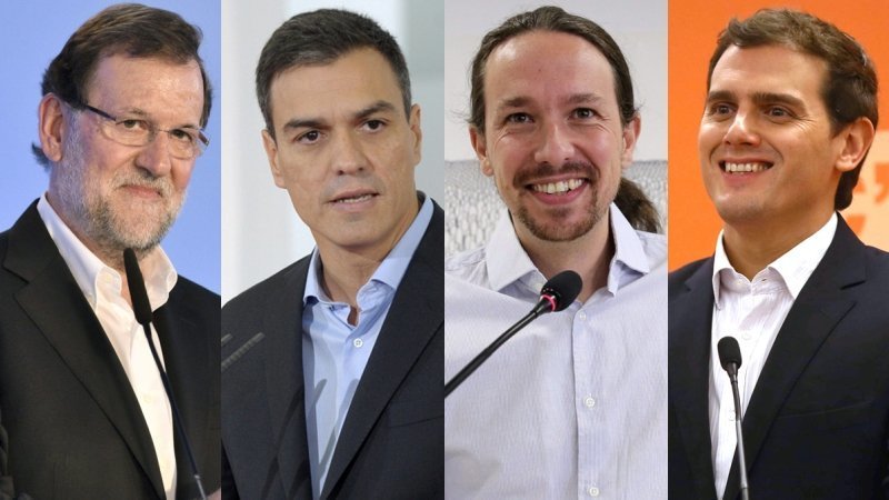 Mariano Rajoy (PP), Pedro Sánchez (PSOE), Pablo Iglesias (Podemos) y Albert-Rivera (C´s) en imágenes de archivo